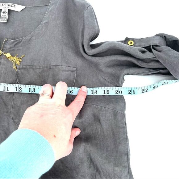 Ellen Tracy Linen Top Gray with Gold‎ Tassel Zipper Medium vacation - Picture 5 of 8